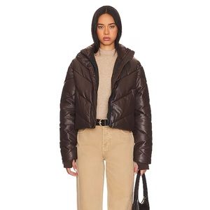 IVL Collective- Faux Leather Puffer Jacket in Java